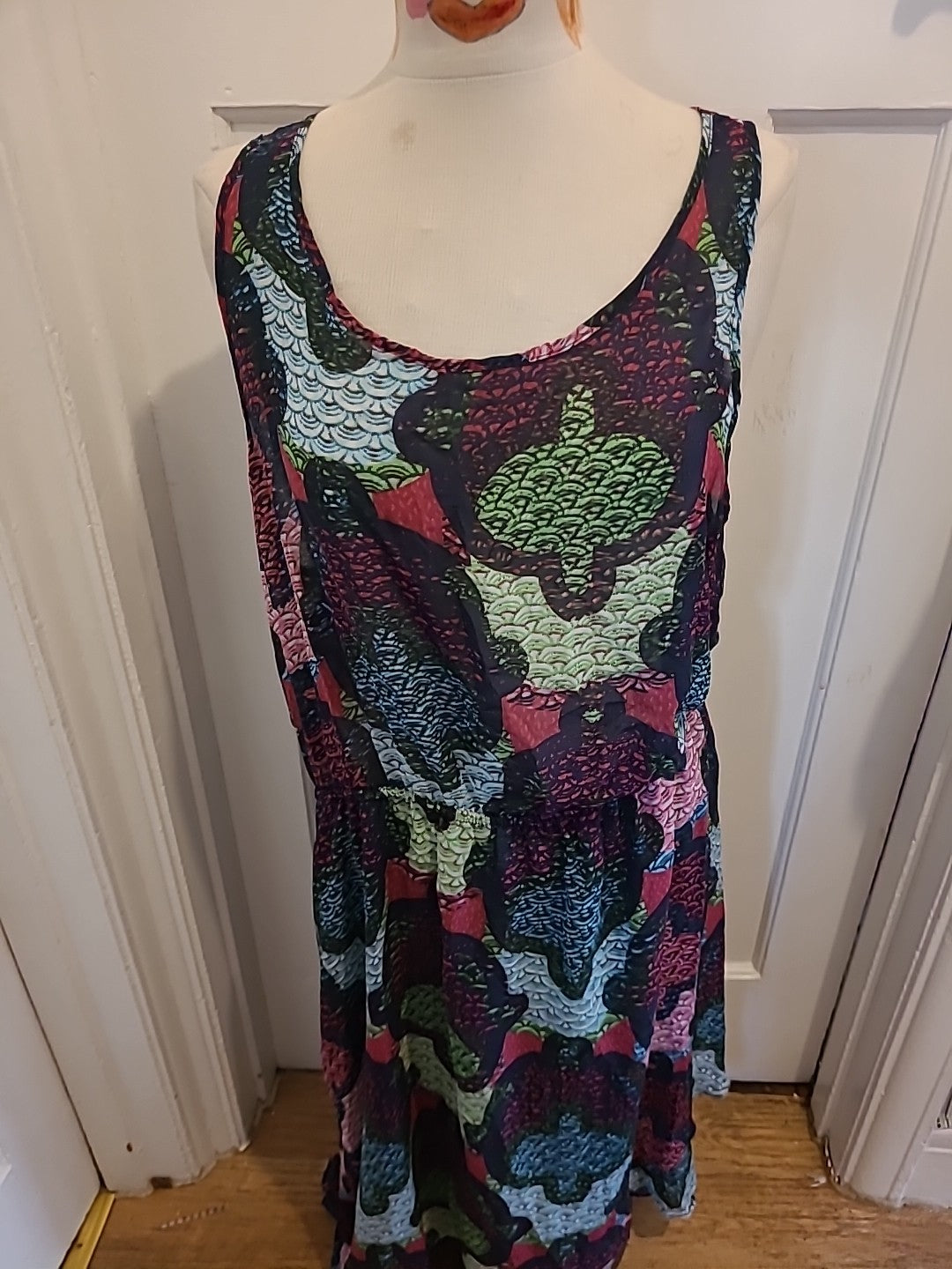 Ladies H&M Size XL Multicoloured Open Back Semi See Through Dress