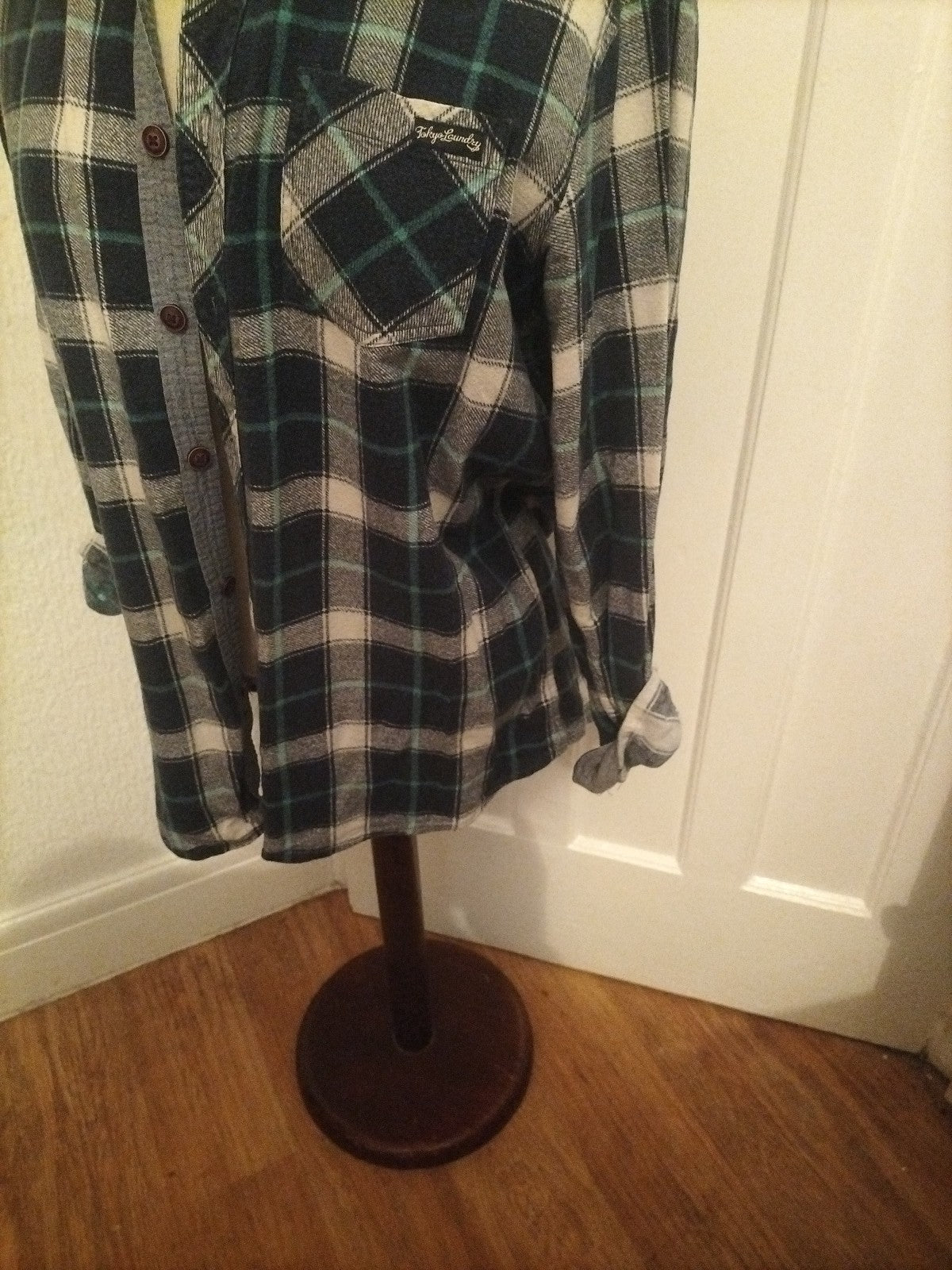 Mens Tokyo Laundry Size Large Blue/Navy/White Check Long Sleeved Shirt