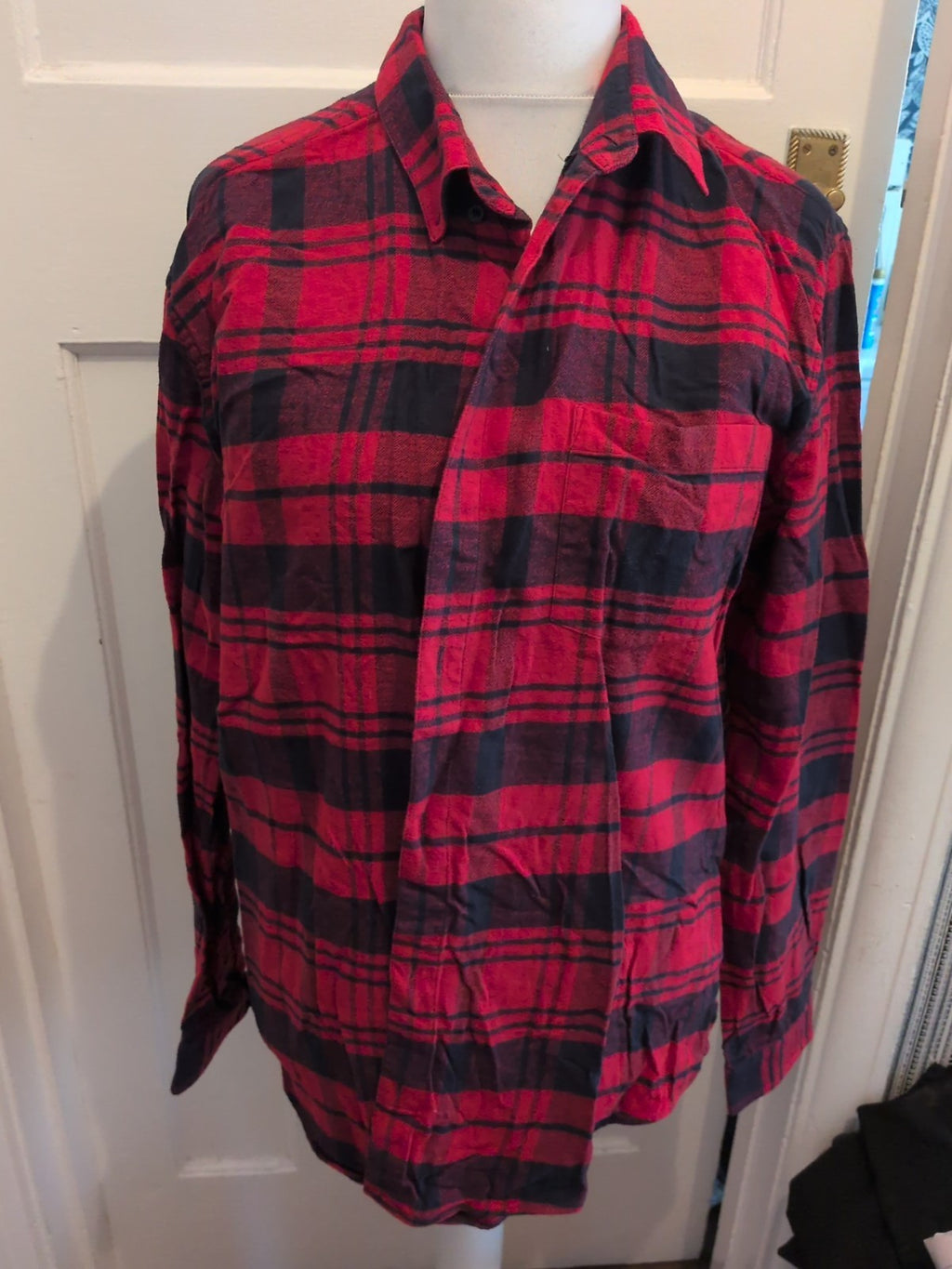 Next XL Navy With Red Check Long Sleeve Shirt Regular Fit