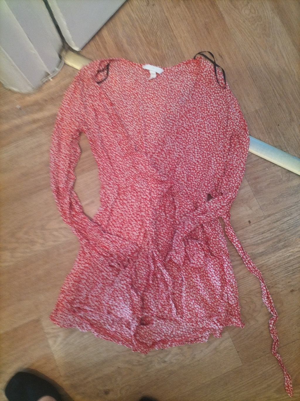 H&M 10 Red And White Daisy V Neck Low Cut Jumpsuit