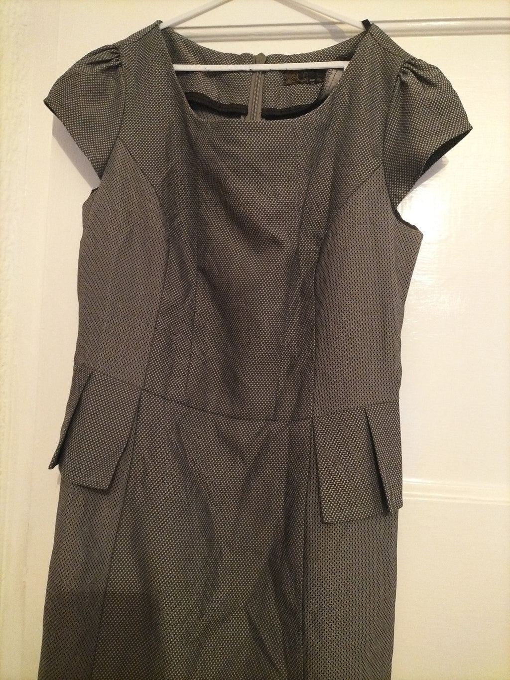 Ladies Next Size 6 Grey And Black Check Short Sleeve Office Dress
