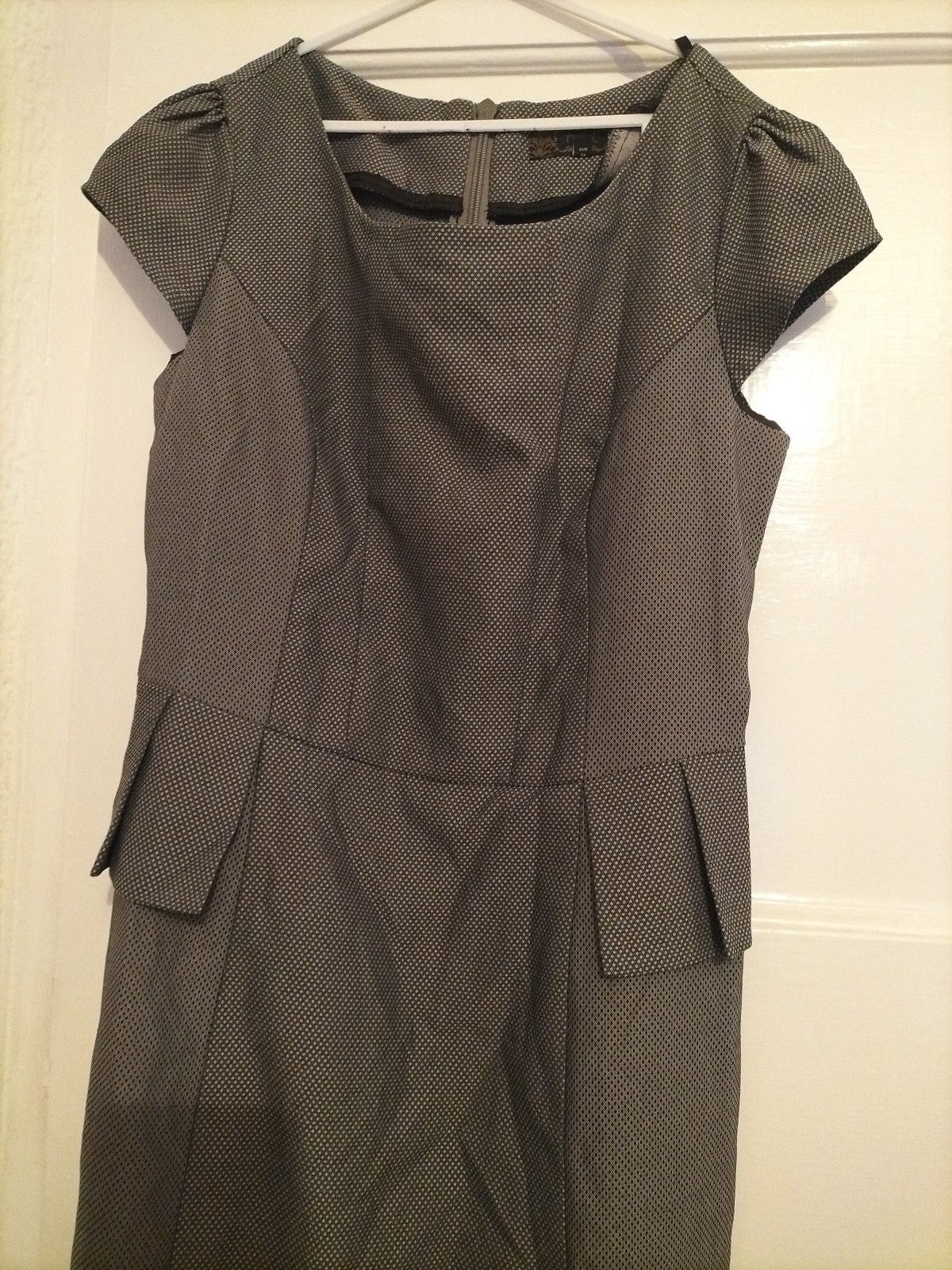 Ladies Next Size 6 Grey And Black Check Short Sleeve Office Dress