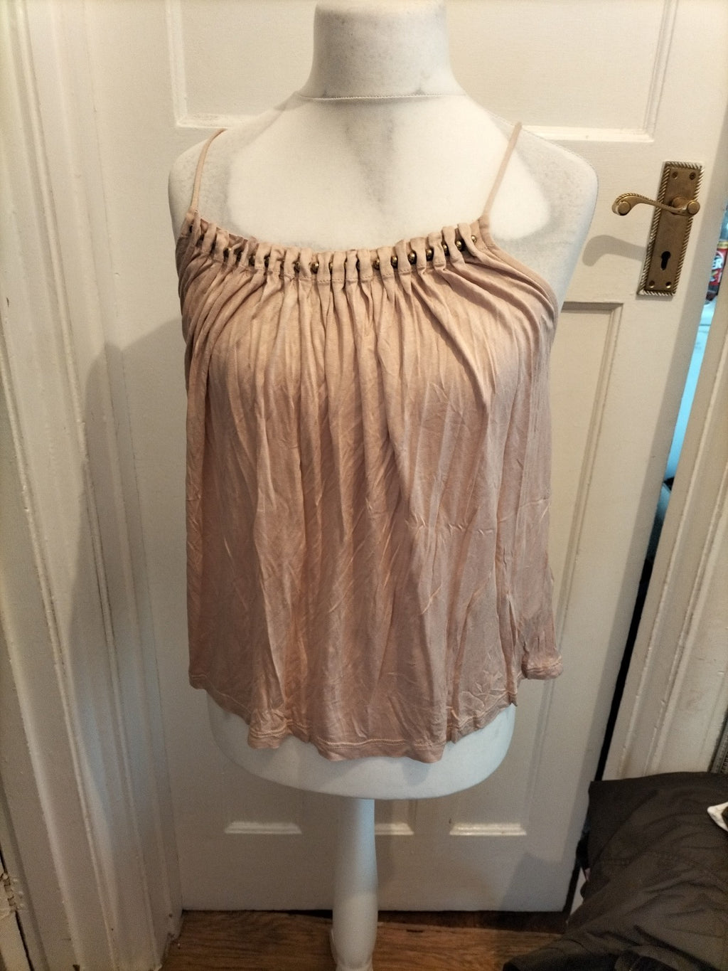 Ladies H&M Size XS Pale Beige Cami Top with Stud Detail Hem