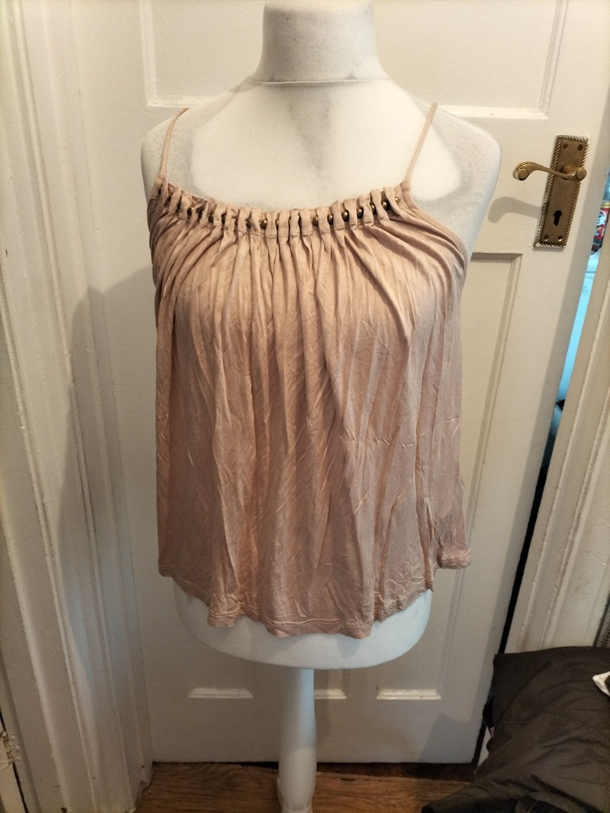 Ladies H&M Size XS Pale Beige Cami Top with Stud Detail Hem