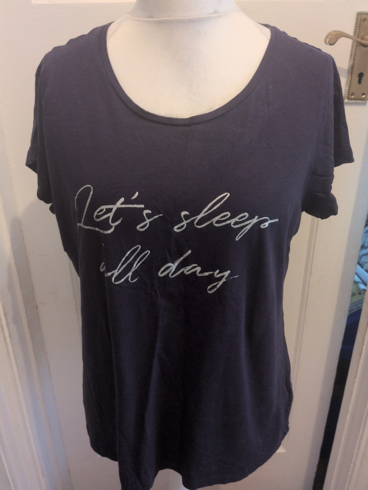 Ladies F&F Size 16-18 Navy And Silver Sleep All Day Pyjama Top