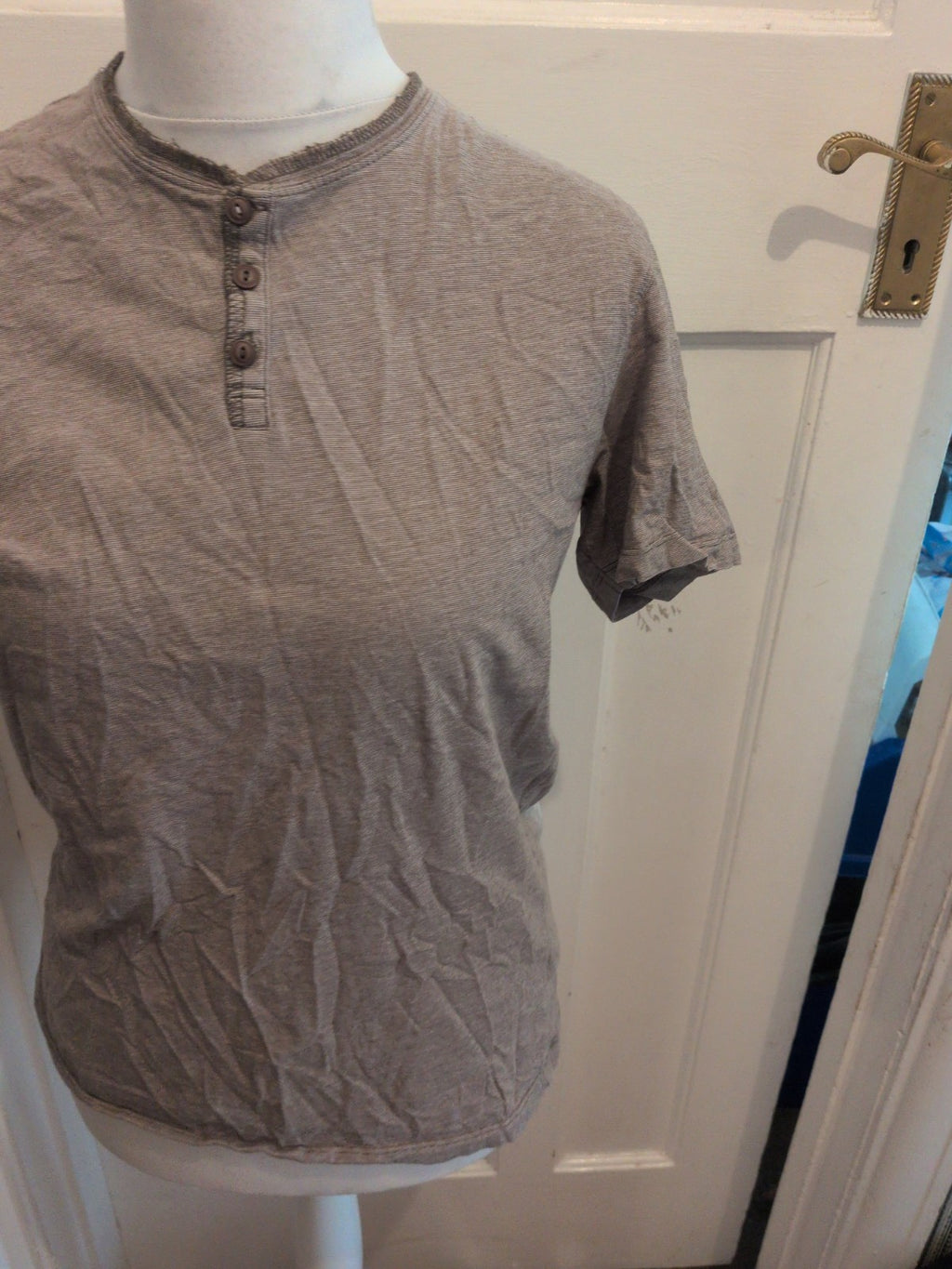 Next Large Grey Grandad Laundered Short Sleeve Shirt