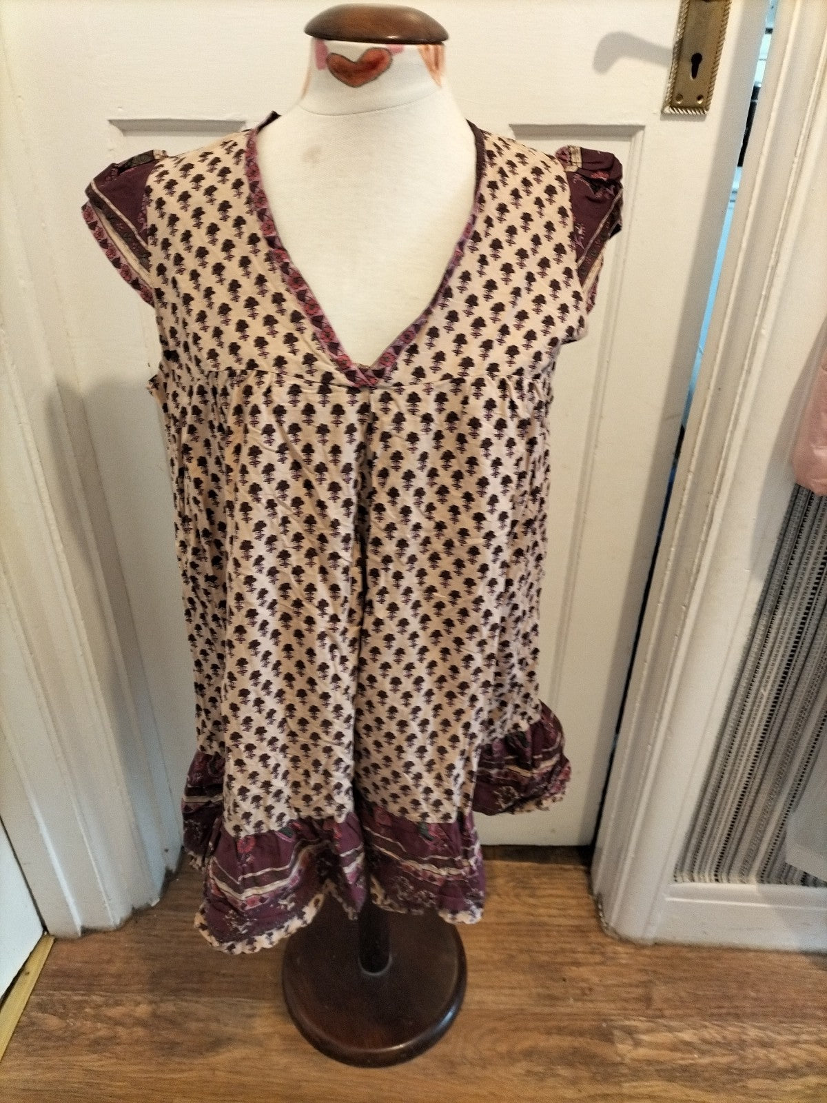 Ladies Primark Size 14 Purple Light Brown Floral Cap Sleeved Tunic