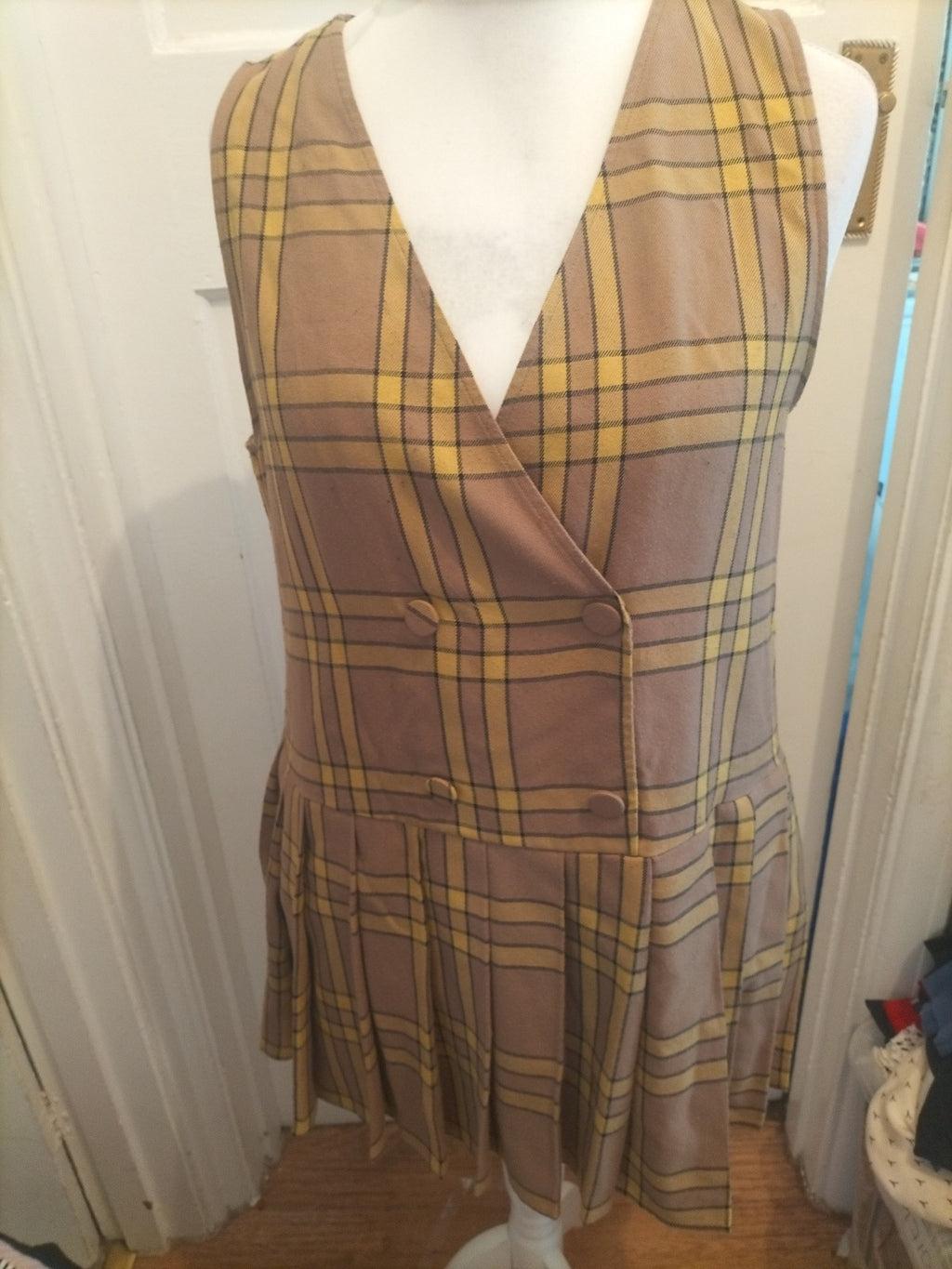 Ladies Collusion 10 Brown And Yellow Sleeveless Flare Dress