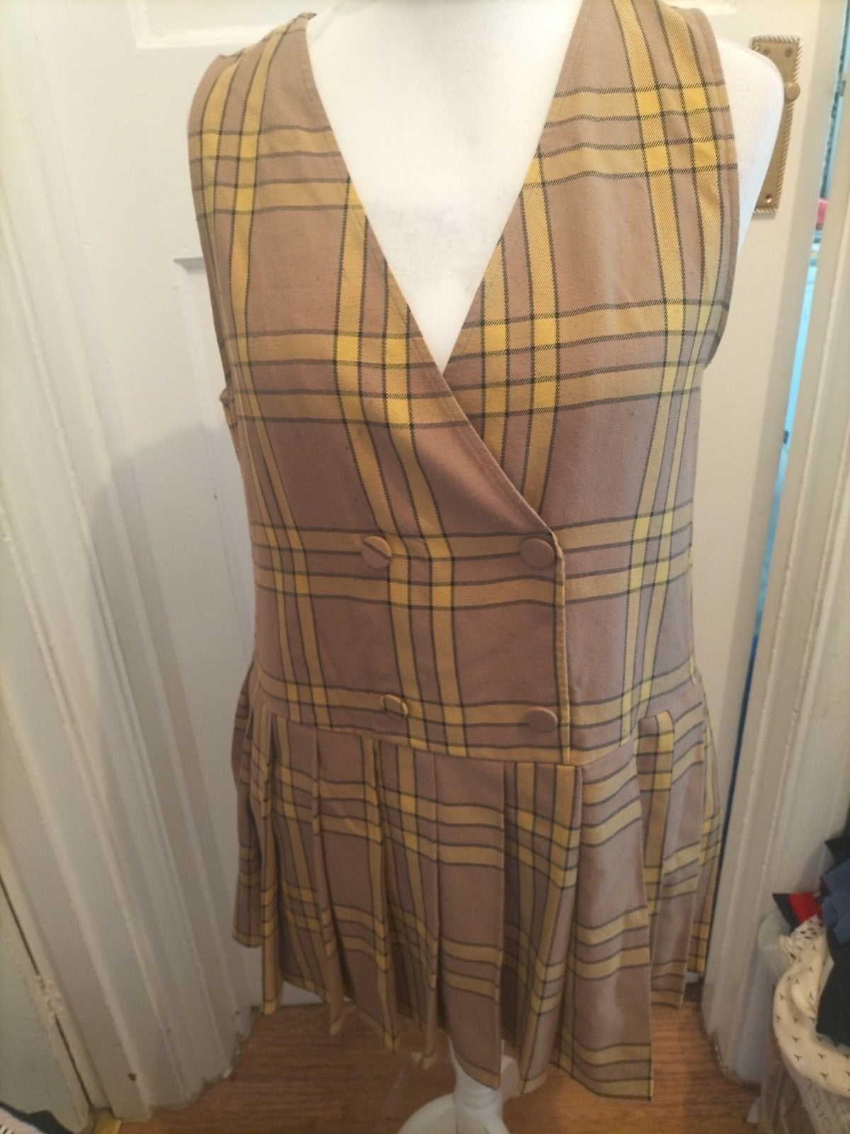 Ladies Collusion 10 Brown And Yellow Sleeveless Flare Dress