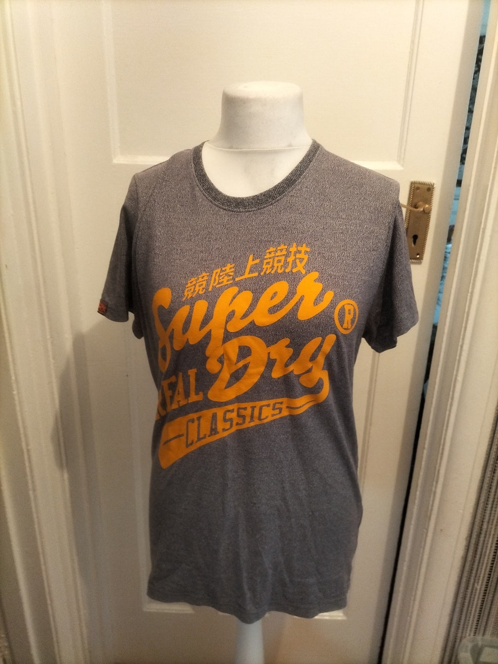 Mens Superdry Size L Grey Fleck And Orange Short Sleeved Tshirt