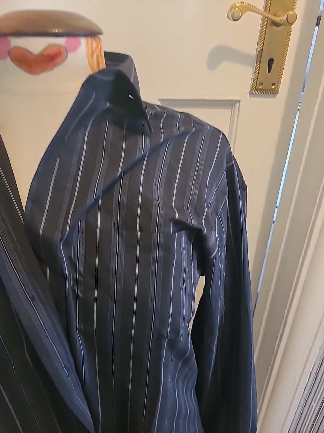 Mens Thomas Nash Size 15" Navy Striped Long Sleeved Shirt