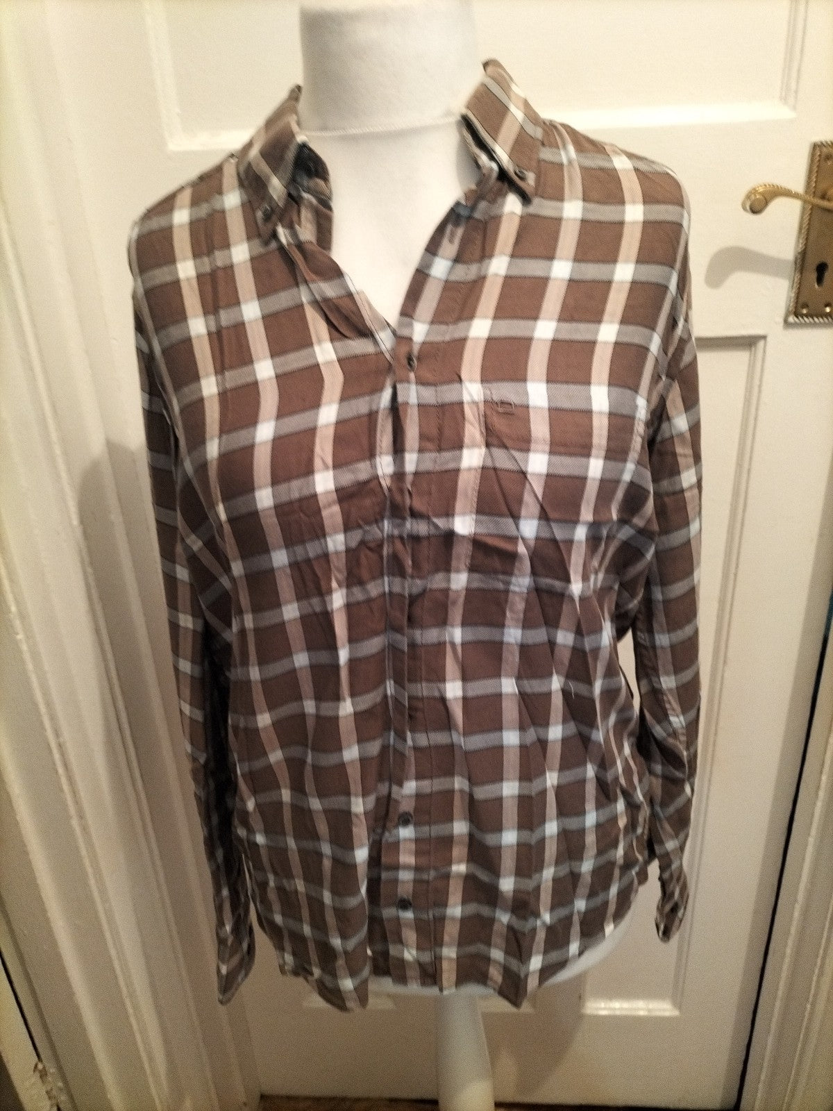 Mens Olymp Novum Size M Brown Check Long Sleeve Shirt