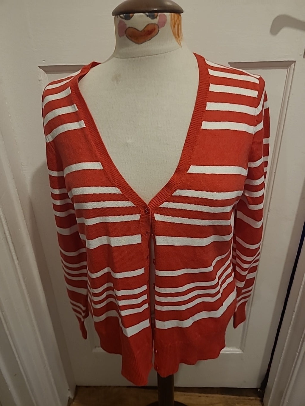 Ladies BHS Size 14 Pink White Striped Cardigan