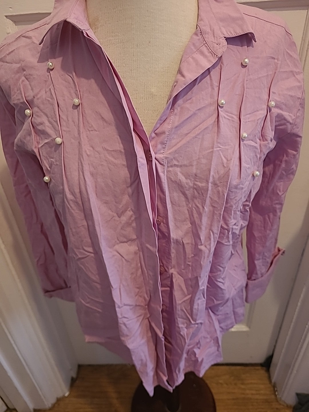 Ladies Ashley Brooke Size Medium Pink Pearl Detail Long Sleeved Blouse