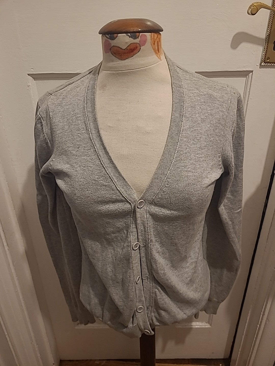 Ladies New Look Size Small Grey Ribbed Long Sleeved Cardigan