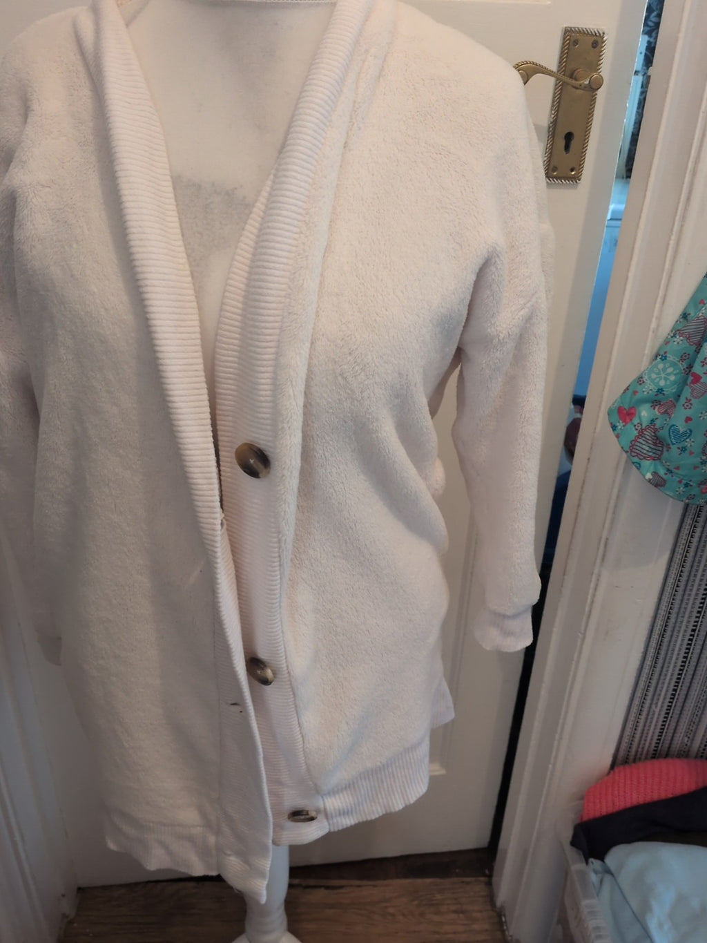 Marks And Spencer Small White Long Sleeve Fluffy Cardigan