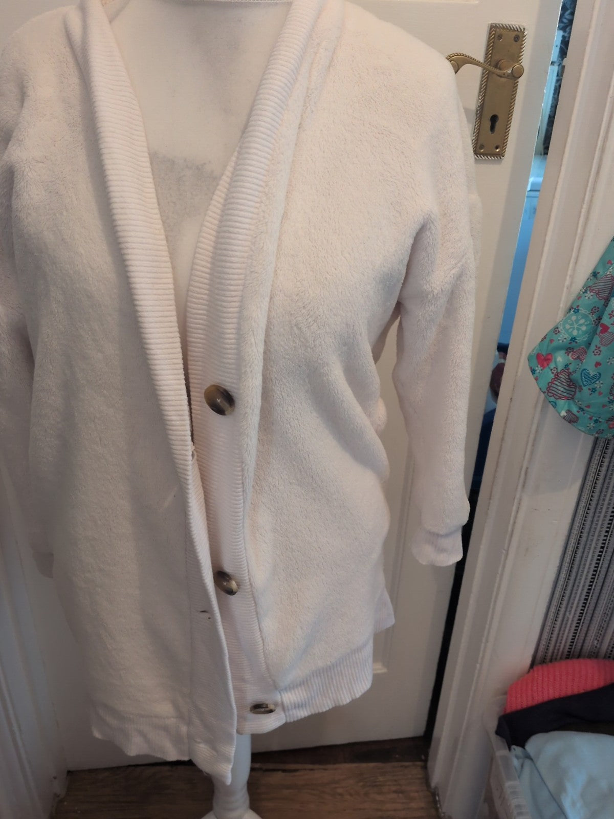 Marks And Spencer Small White Long Sleeve Fluffy Cardigan