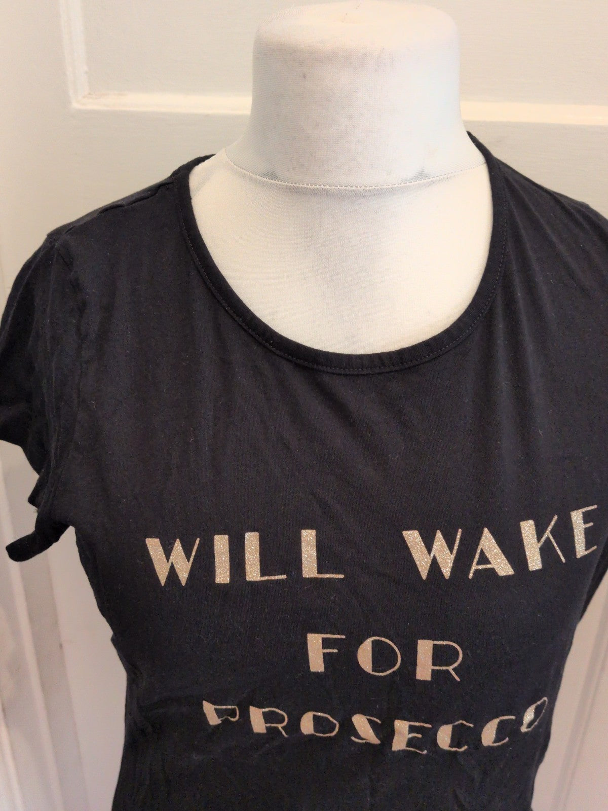F&F 12-14 Black Short Sleeve "Will Wake For Prosecco" Pyjama Top