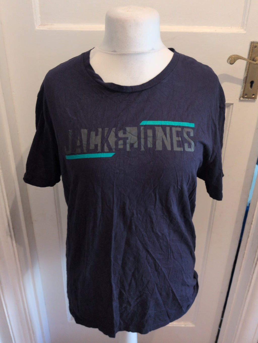 Mens Jack And Jones Size Large Navy Print Short Sleeve T-shirt