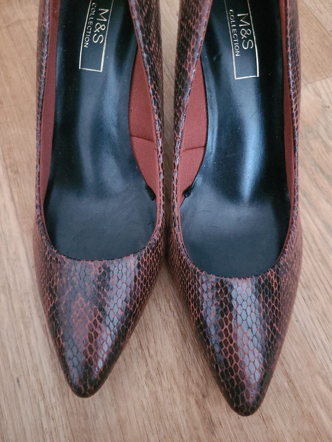 Ladies Marks And Spencer Size Uk 6 Brown Crocodile Skin Patterned Heels