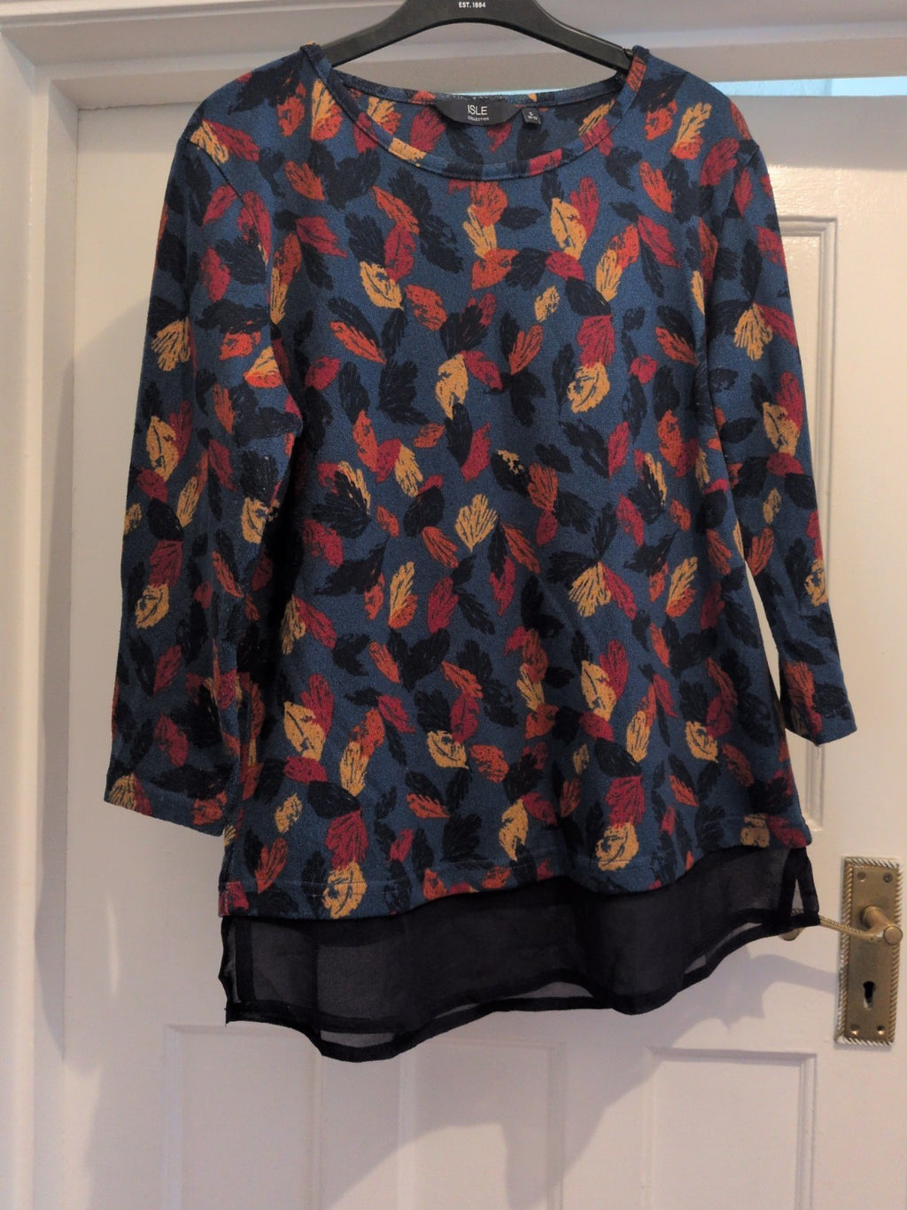 Isle 10-12 Navy Autumn Leaves Pullover Jumper