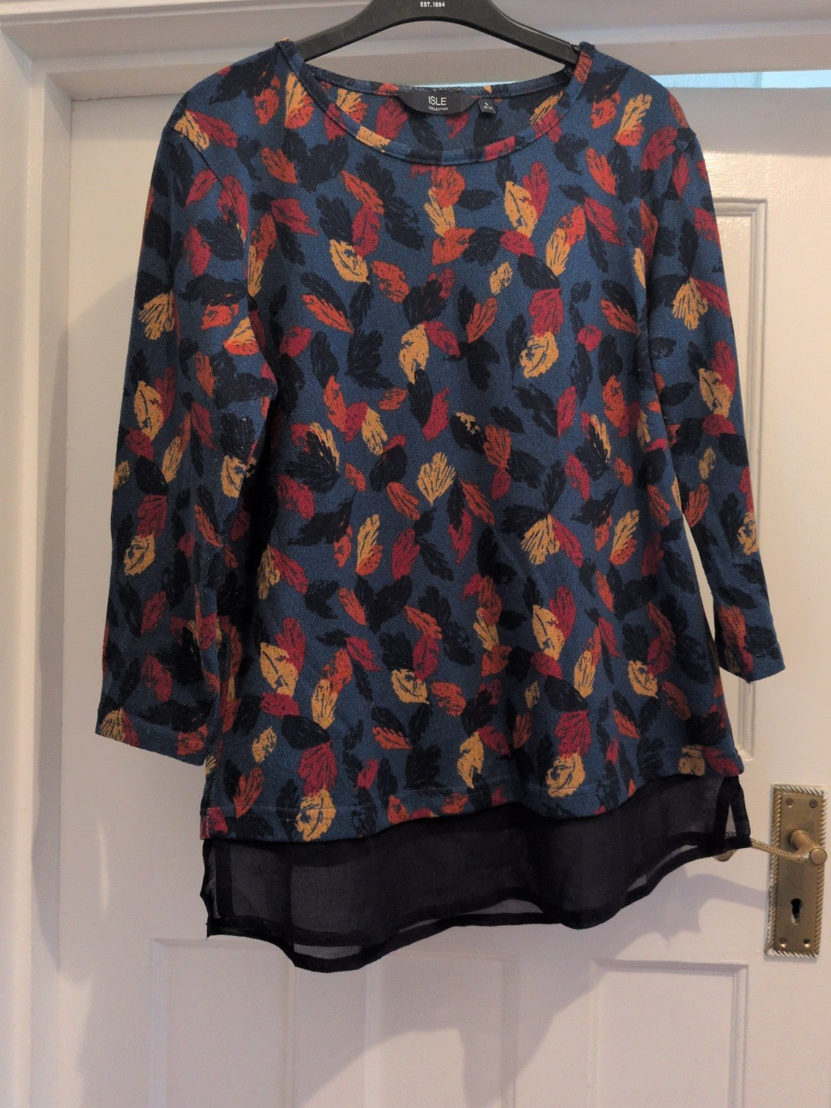 Isle 10-12 Navy Autumn Leaves Pullover Jumper