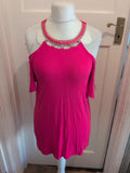 Ladies George Size 10 Hot Pink With Silver Diamante Rigid Neck T-shirt Short...