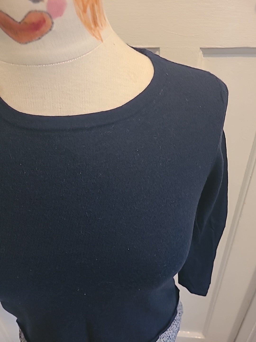 Ladies Crew Clothing Size 8 Navy With Detailed Hem Long Sleeved Blouse