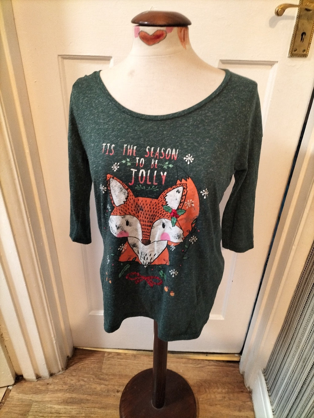 Ladies Next Size 12 Green Fleck Fox Tshirt