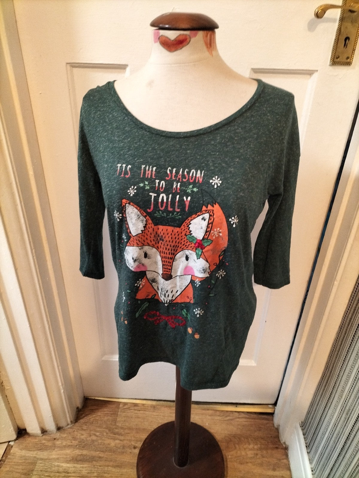 Ladies Next Size 12 Green Fleck Fox Tshirt