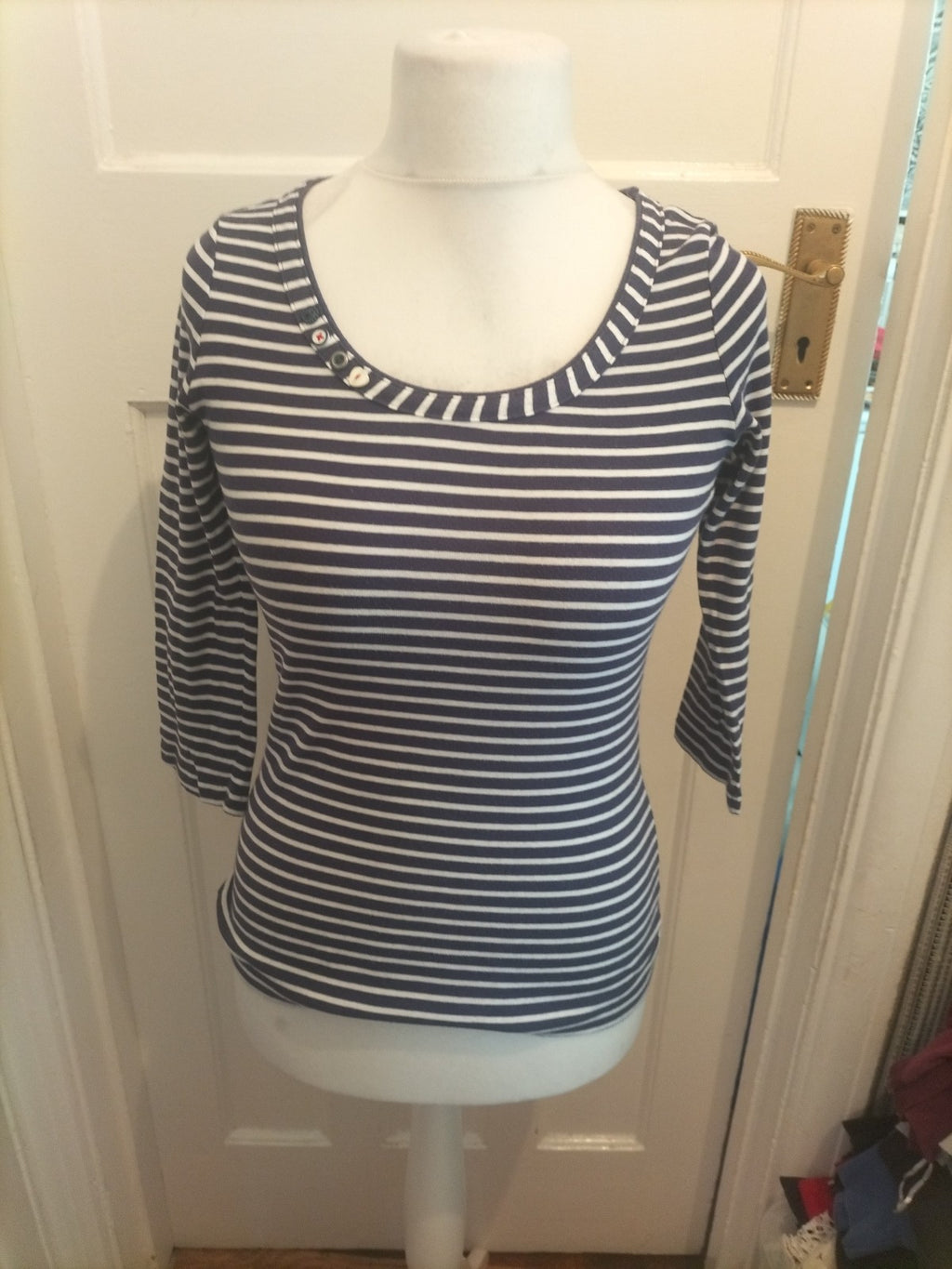 Medium Navy And White Striped Long Sleeved Blouse