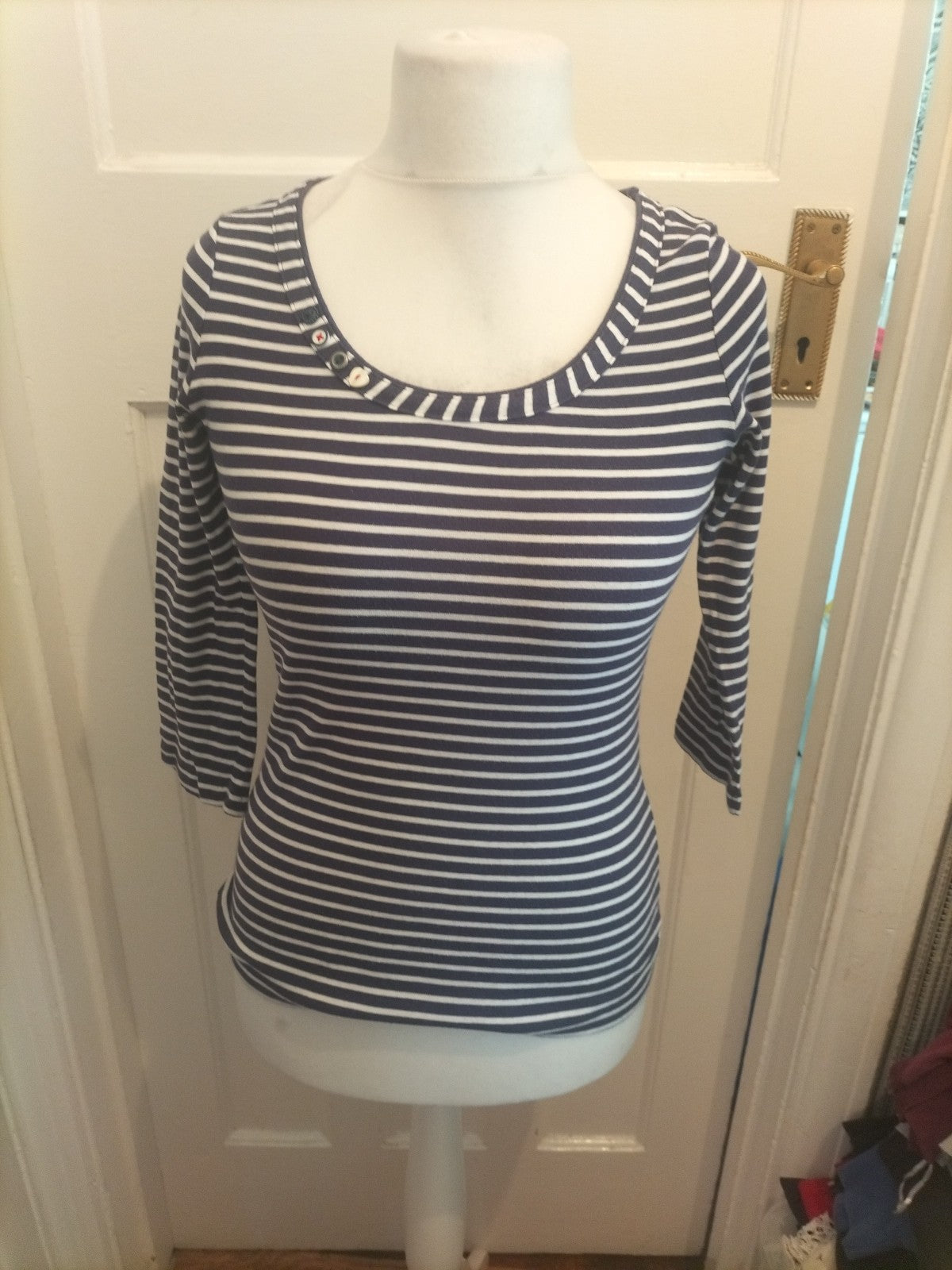 Medium Navy And White Striped Long Sleeved Blouse