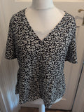 Ladies George Size 12 Black Floral V Neck Short Sleeve Blouse
