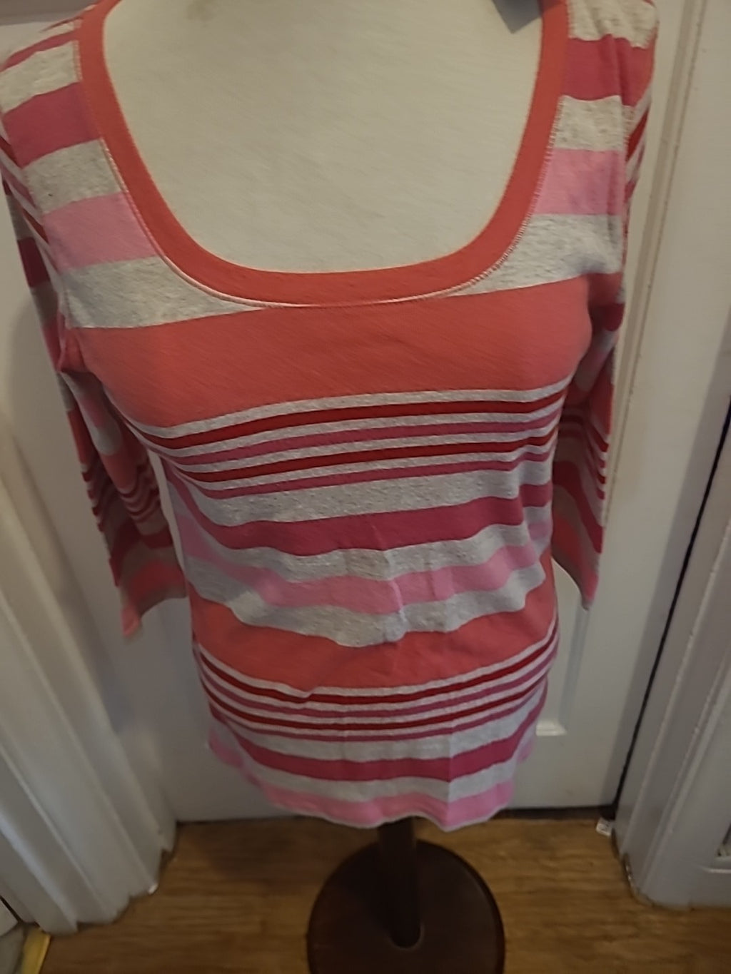 Brand New Ladies George Size 14 Pink/Grey/Red Striped Tshirt