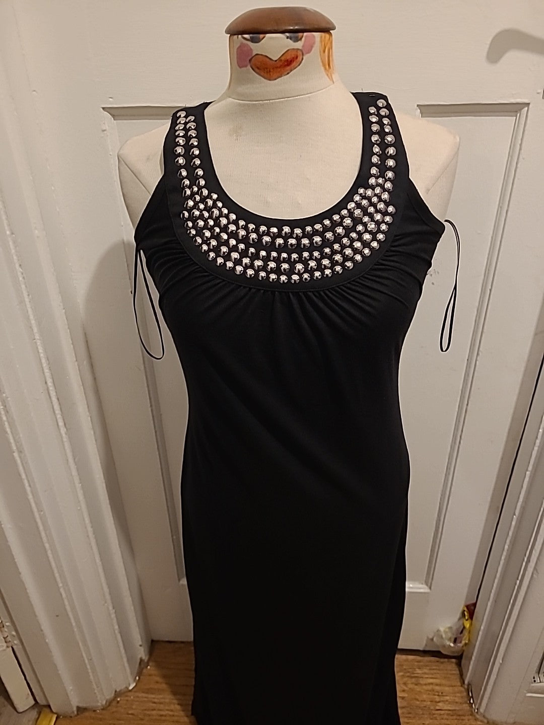 Ladies George Size 8 Black Diamonte Neck Sleeveless Long Length Dress