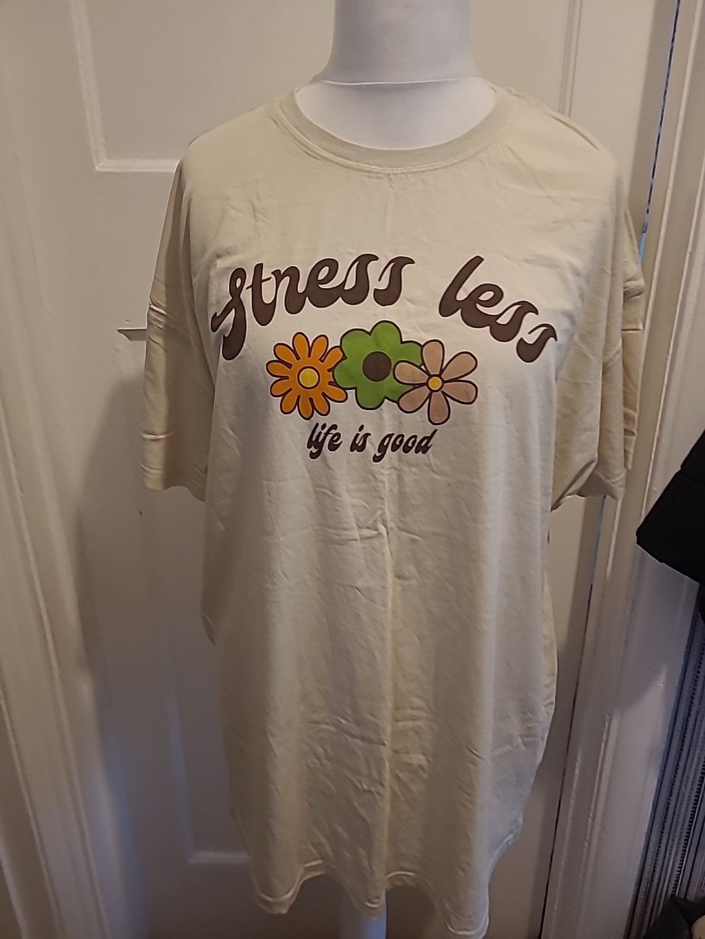 Ladies Primark Size 12-14 Pale Beige Printed Short Sleeved Tshirt Dress