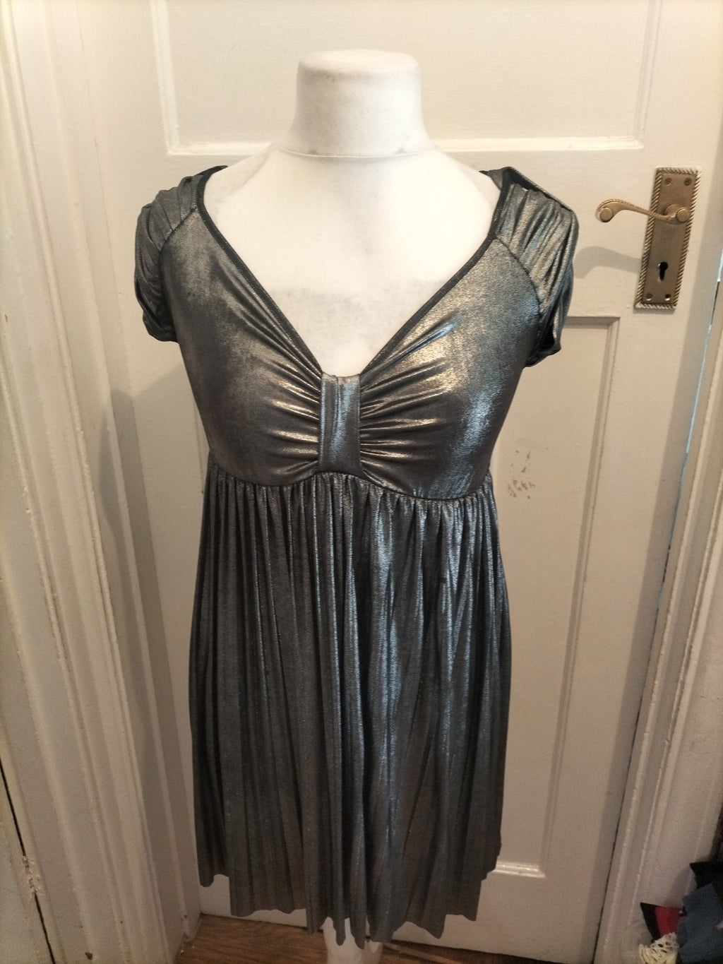 Ladies Garjana Size T2 Metallic Silver V Neck Dress