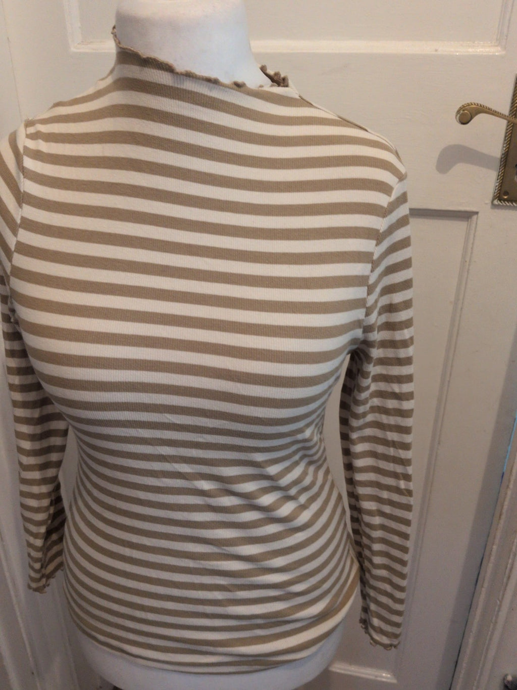 Tu 12 Green And White Stripe Long Sleeve Top