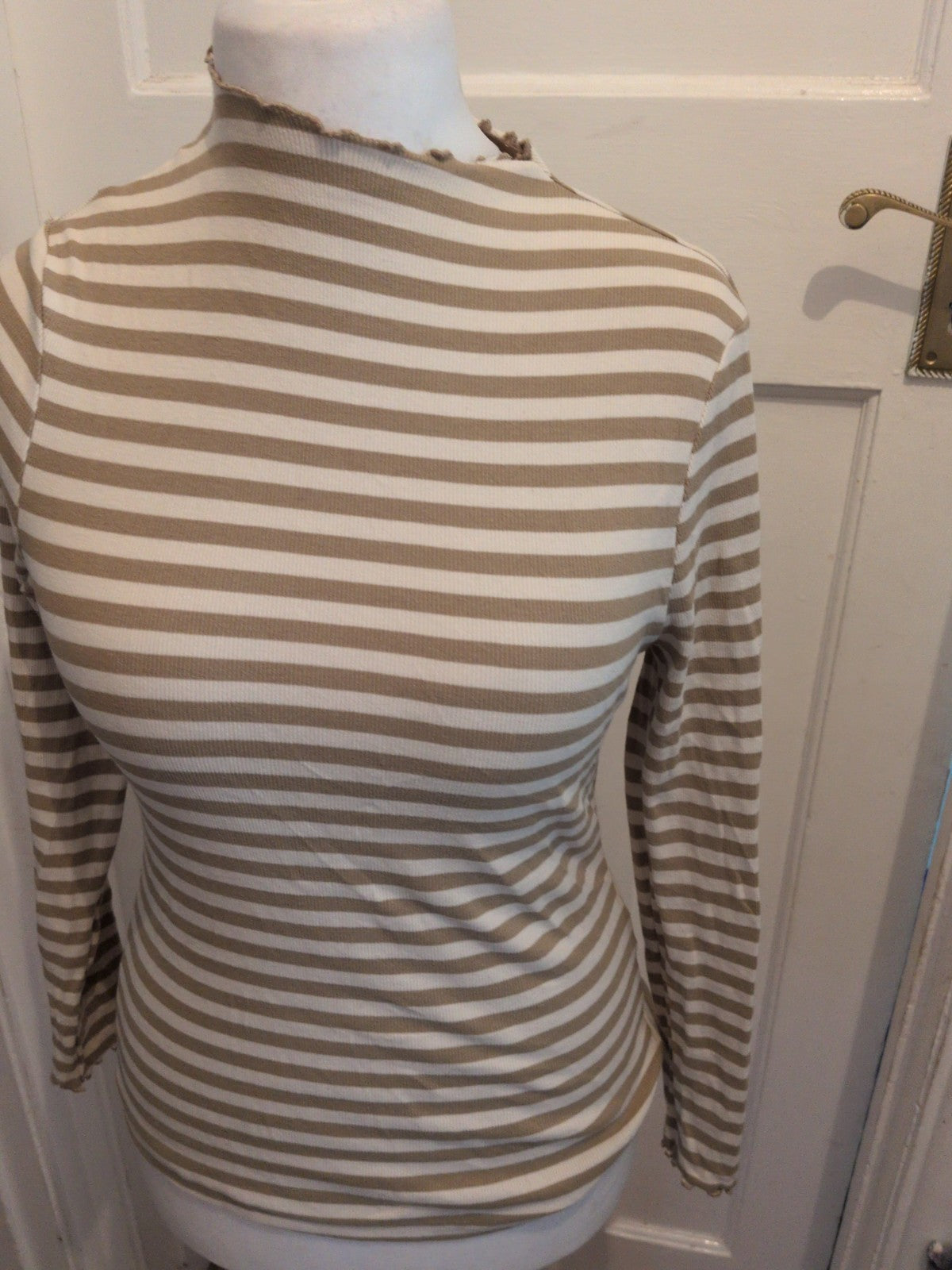 Tu 12 Green And White Stripe Long Sleeve Top