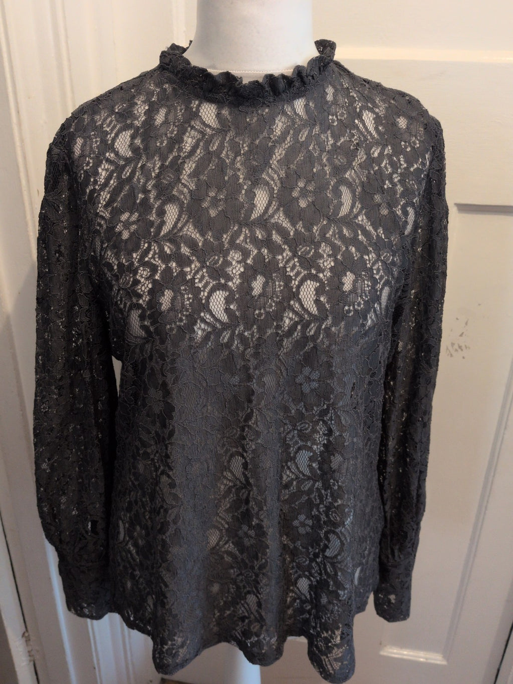 Oasis XL Grey Floral See Through Long Sleeve Blouse