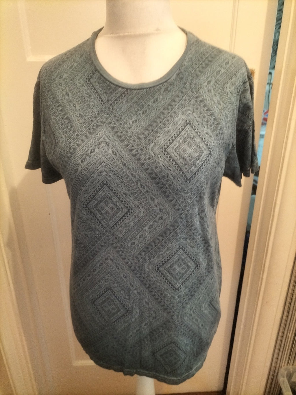 Mens Cedarwood State Size M Teal And Black Pattern Short Sleeved Tshirt