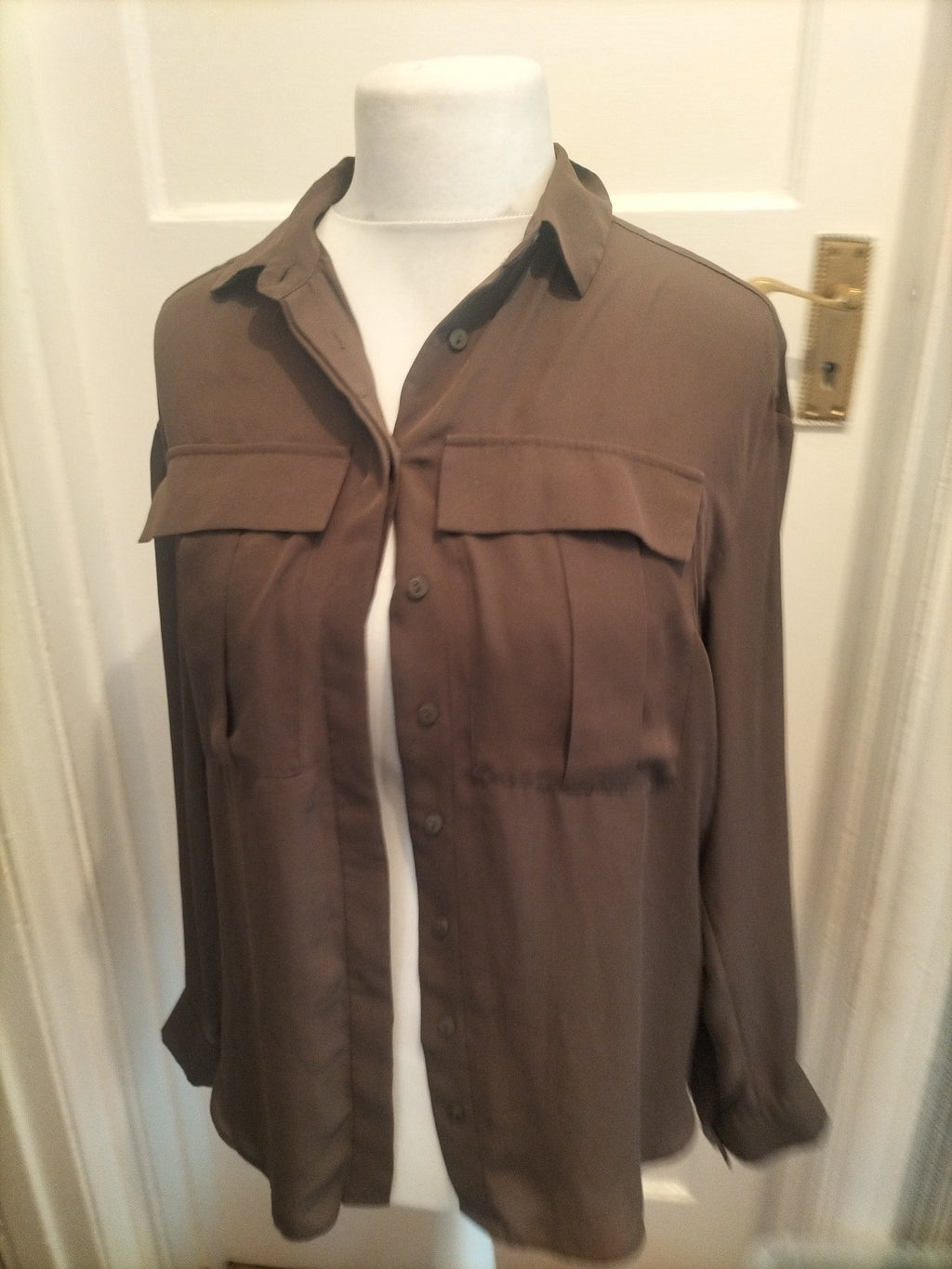H&M 12 Dark Khaki Long Sleeve Blouse