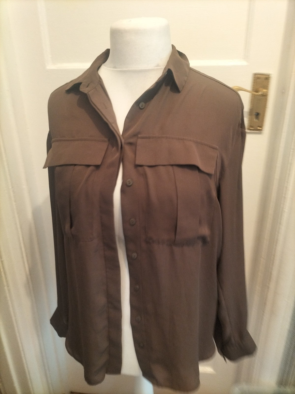 H&M 12 Dark Khaki Long Sleeve Blouse