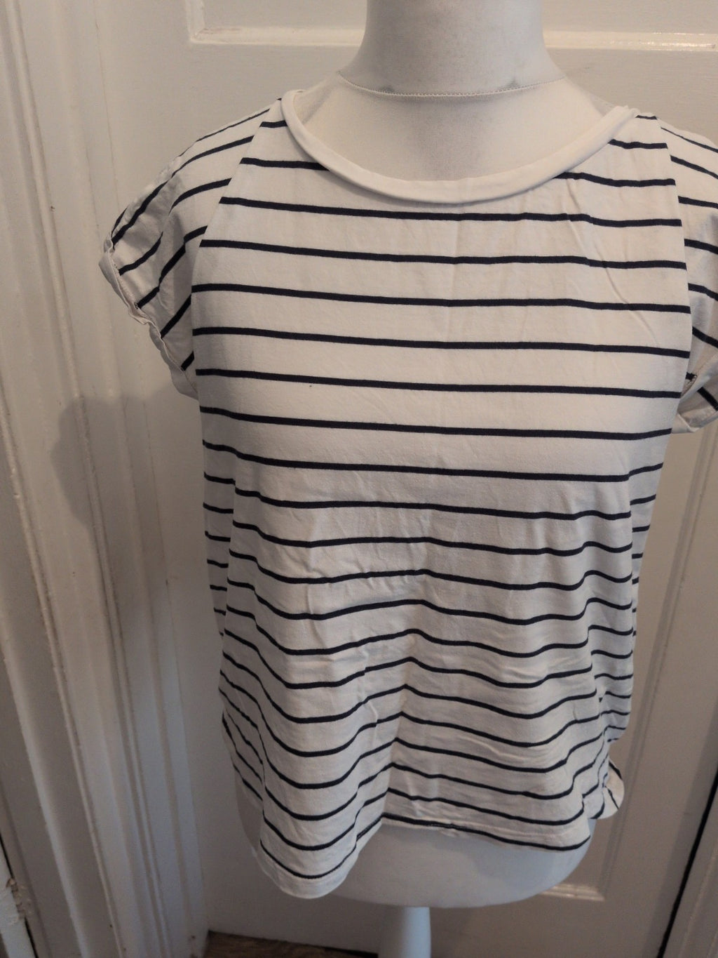 F&F 14 White With Navy Stripe Short Sleeve T-shirt