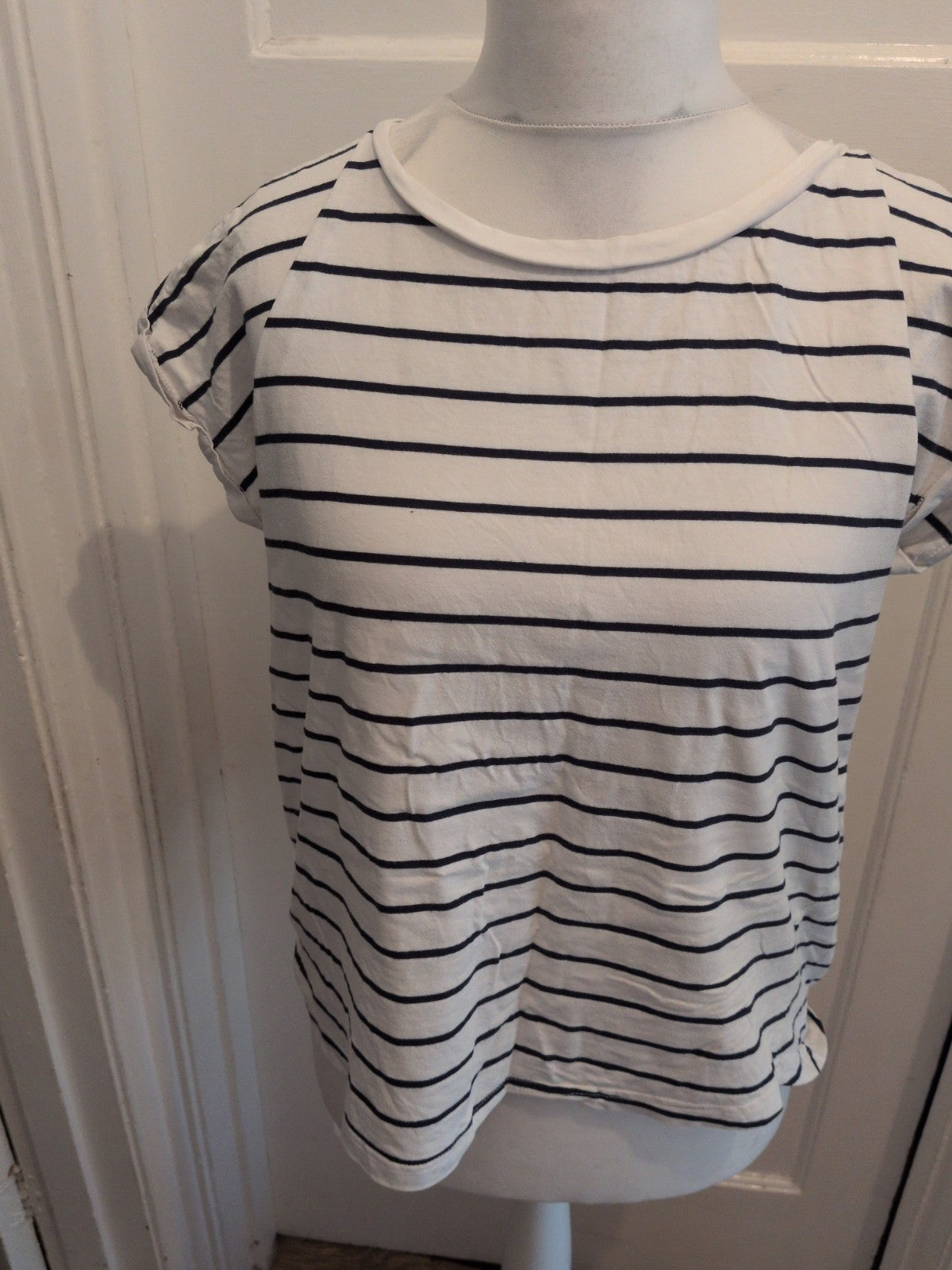 F&F 14 White With Navy Stripe Short Sleeve T-shirt