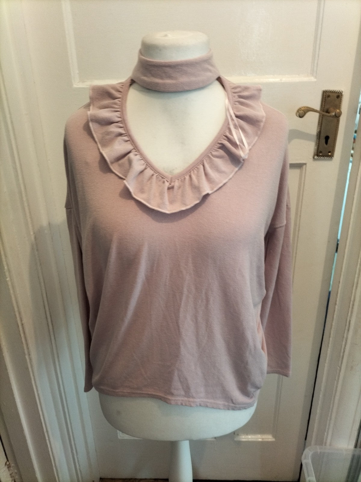 QED London Small Pale Pink Cowl Neck Blouse/Top