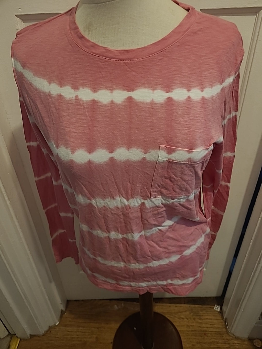 Ladies M&S Collection Size 8 Pink White Streak Long Sleeved Tshirt