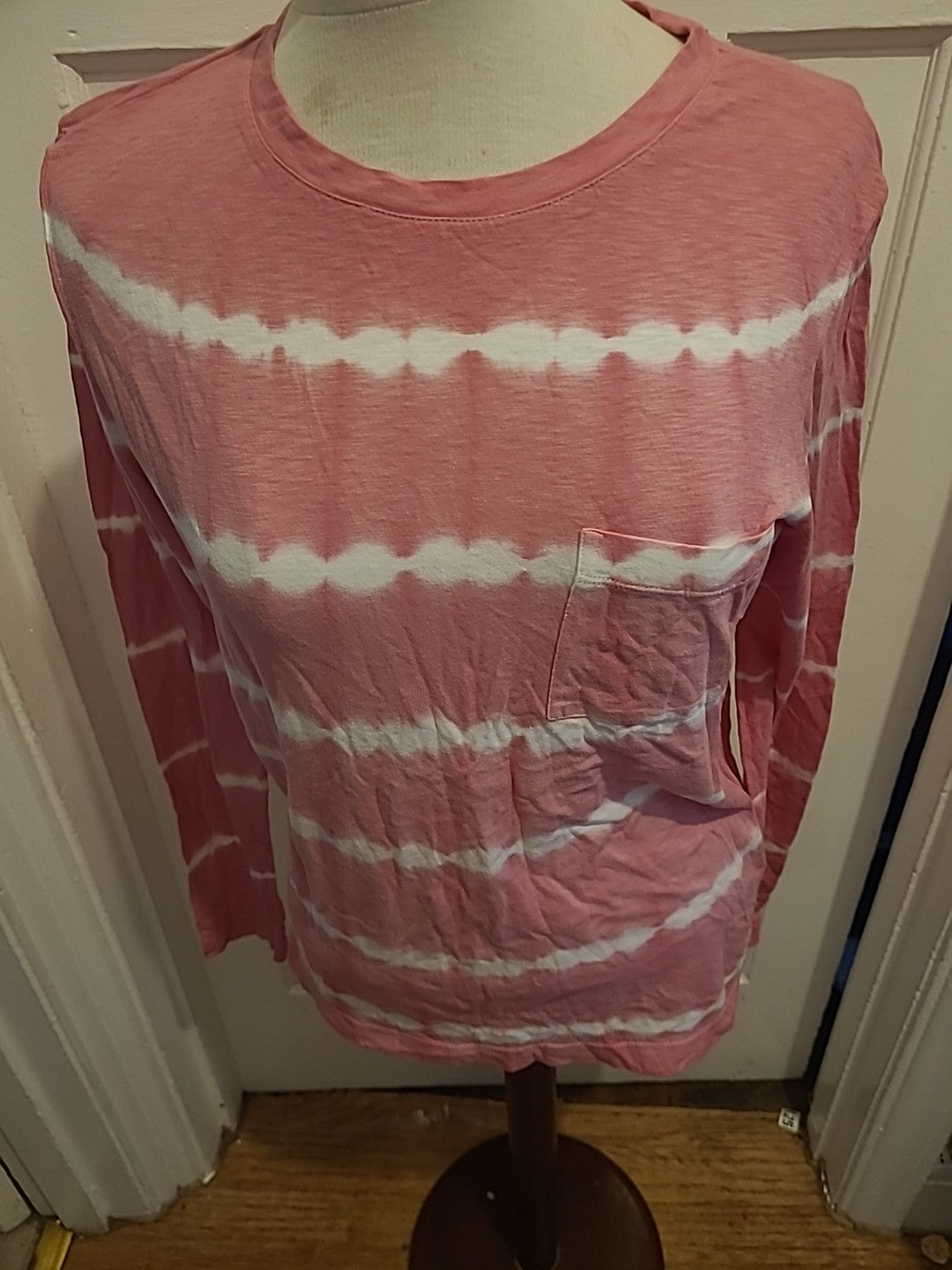 Ladies M&S Collection Size 8 Pink White Streak Long Sleeved Tshirt