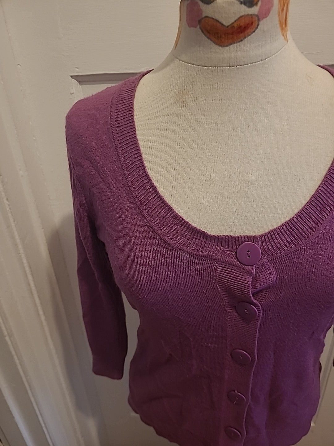 Ladies George Size 12 Purple Long Sleeved Scoop Neck Cardigan