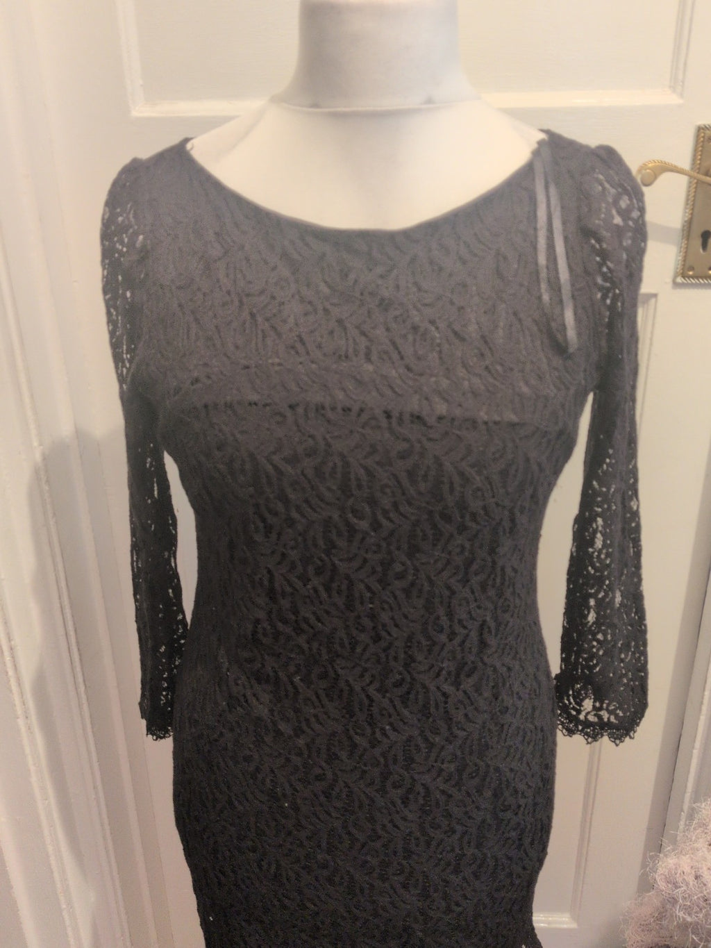 Primark 14 Black Lined Lace V Neck Midi Dress